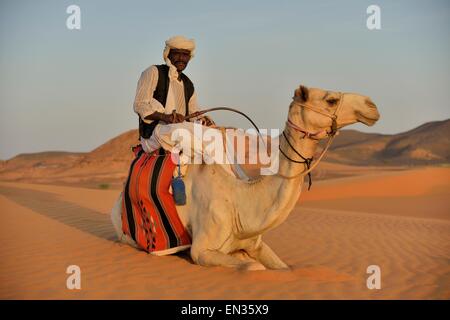 Man on camel, Meroë, Nubia, River Nile state, Sudan Stock Photo