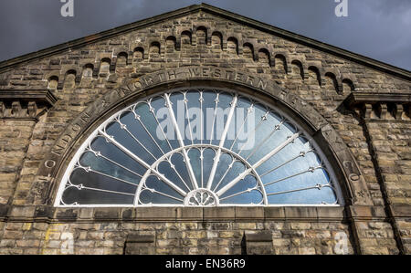 Victorian Fan-shaped cast iron window of the Buxton Midland Railway. Stock Photo