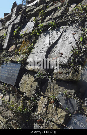 Around 2000 Czech scouts and others commemorated the scouts who were executed for their participation in the anti-Nazi resistance during World War Two at the Ivancena stone mound at the altitude of 925 metres in the Beskydes Mountains, Malenovice, North Moravia, Czech Republic, April 25, 2015. (CTK Photo/Jaroslav Ozana) Stock Photo