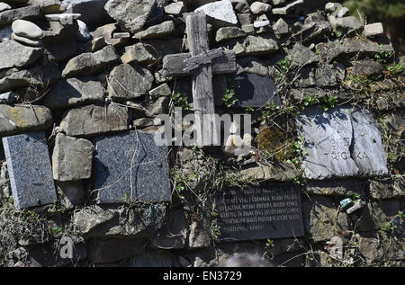 Around 2000 Czech scouts and others commemorated the scouts who were executed for their participation in the anti-Nazi resistance during World War Two at the Ivancena stone mound at the altitude of 925 metres in the Beskydes Mountains, Malenovice, North Moravia, Czech Republic, April 25, 2015. (CTK Photo/Jaroslav Ozana) Stock Photo