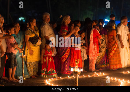 Hindus in a religious ceremony, Pazhayannur Temple Lane, Mattancherry, Kochi, Cochin, Kerala, India Stock Photo