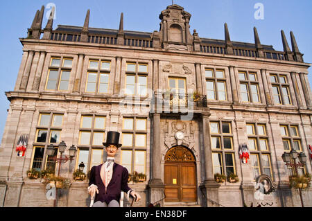 Giant effigy of the Elector of Lamartine, Electeur de Lamartine outside the  town hall,  Bergues, Nord Pas de Calais, Hauts de France, France Stock Photo