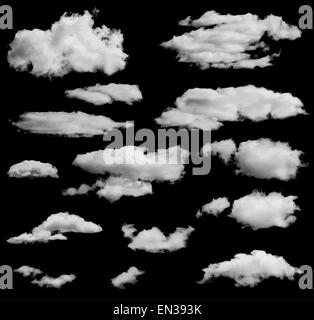 Set of isolated clouds over black. Can be used as speech bubble Stock Photo