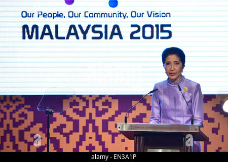 Kuala Lumpur, Malaysia. 27th Apr, 2015. Naraporn, wife of Thailand's Prime Minister Prayuth Chan-ocha, speaks at the 'Empowerment through Social Business' forum during the 26th ASEAN Summit in Kuala Lumpur, Malaysia, April 27, 2015. Credit:  Chong Voon Chung/Xinhua/Alamy Live News Stock Photo