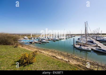 Sailing boats moored at Northney Marina, Chichester Harbour and Hayling Island on the Solent, Hampshire, southern England, UK Stock Photo