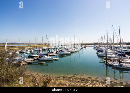 Sailing boats moored at Northney Marina, Chichester Harbour and Hayling Island on the Solent, Hampshire, southern England, UK Stock Photo