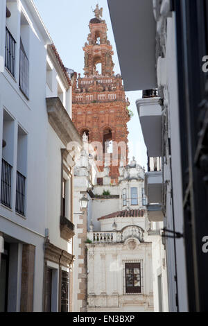 Streets of Jerez de los Caballeros, Spain. Famous village with mudejar towers and Templar stronghold Stock Photo