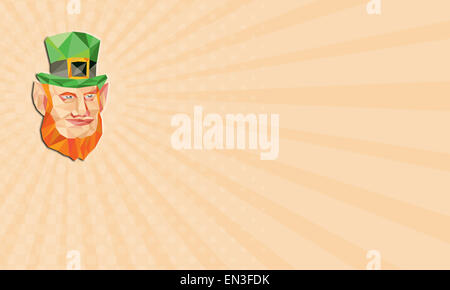 Business card showing Low polygon style illustration of a leprechaun head set on isolated white background. Stock Photo