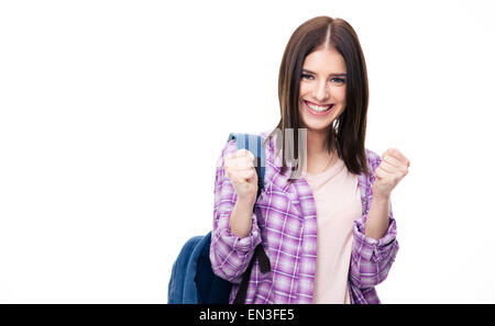 Portrait of a winner happy woman over white background looking at camera Stock Photo