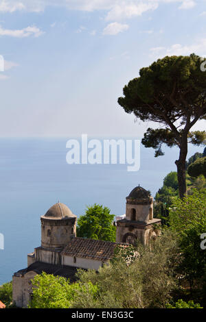 Italy, Amalfi Coast, Ravello, Church on hill with sea in background Stock Photo