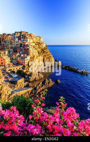 Manarola village at sunset. Cinque Terre National Park, Liguria Italy. Stock Photo