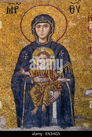 Turkey, Hagia Sophia Mosque, Close up of  mosaic depicting Virgin Mary with baby Jesus Stock Photo