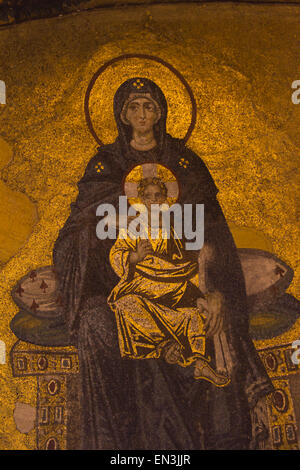 Turkey, Hagia Sophia Mosque, Close up of  mosaic depicting Virgin Mary with baby Jesus Stock Photo