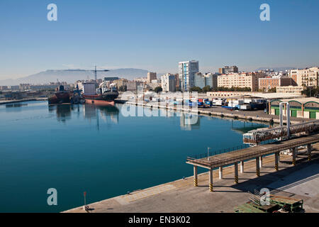 Cargo ships in the port of Malaga, Spain Stock Photo
