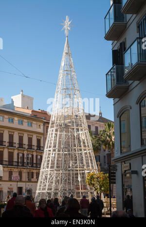 Christmas tree decorations in Plaza de Constitucion, Malaga, Spain Stock Photo