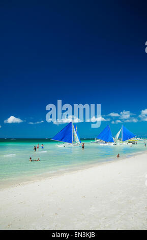 tropical beach near station 2 in boracay philippines with boats Stock Photo