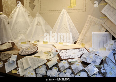 Belgium, Bruges, lace shop Stock Photo