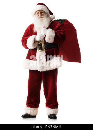 Full length portrait of a santa claus sitting on a white banner with a ...