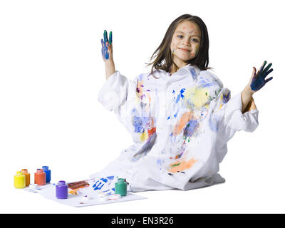 Young girl finger painting Stock Photo