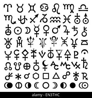 Astrological Signs of Zodiac, Planets, Asteroids, Aspects, Lunar phases, etc. (The Big Set of Main Astrological Symbols) v.2 Stock Photo