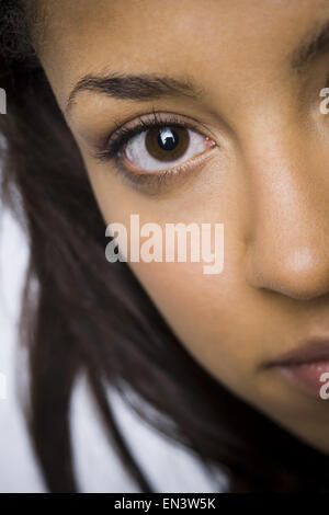 Closeup of woman with brown eyes Stock Photo