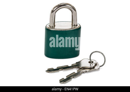Close up lock and keys on white background Stock Photo