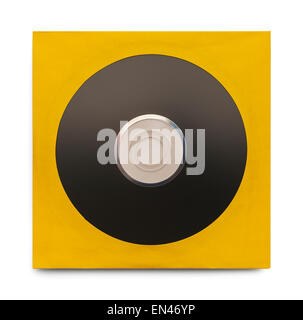 Black Disc in Yellow Case Isolated on a White Background. Stock Photo