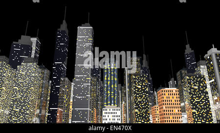 Skyline of a huge generic city isolated on a black background. 3D rendered Illustration. Stock Photo