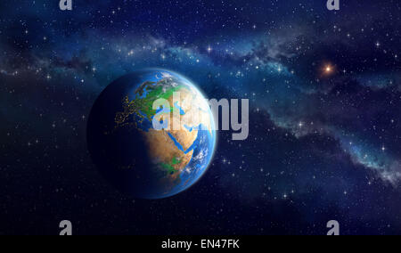 Earth in outer space. View of European, African and Asian continent. Elements of this image furnished by NASA Stock Photo