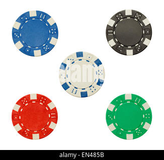 Poker Chips with Copy Space Isolated on a White Background. Stock Photo