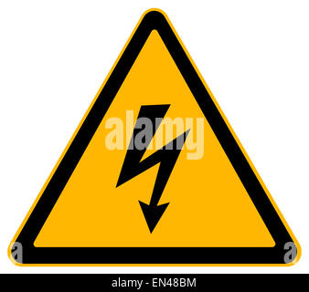 Yellow Triangle Electrical Shock Warning Sign Isolated on White Background. Stock Photo