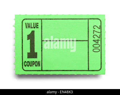 Small Green Coupon Ticket Isolated on a White Background. Stock Photo