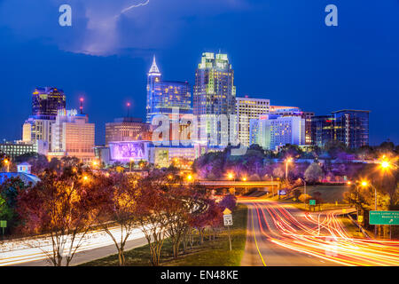 Skyline with heat lightning, Raleigh, North Carolina Stock Photo