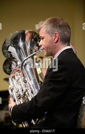 Band member Michael Dodd: Grimethorpe Colliery Band in concert, Barnsley, UK. Picture: Scott Bairstow/Alamy Stock Photo