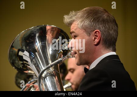 Band member Michael Dodd: Grimethorpe Colliery Band in concert, Barnsley, UK. Picture: Scott Bairstow/Alamy Stock Photo