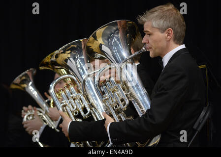 Band member Michael Dodd: Grimethorpe Colliery Band in concert at Barnsley, UK. 6th November 2014. Picture: Scott Bairstow/Alamy Stock Photo