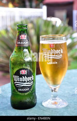 Bottle and glass of Windhoek Premium Draught beer, Johannesburg, Gauteng Province, Republic of South Africa Stock Photo