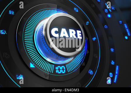 Care Controller on Black Control Console. Stock Photo