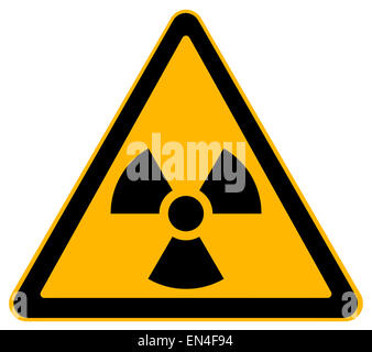 Yellow Triangle Nuclear Warning Sign Isolated on White Background. Stock Photo