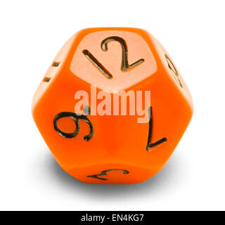 Orange Polyhedral Roll Player Dice Isolated on a White Background. Stock Photo