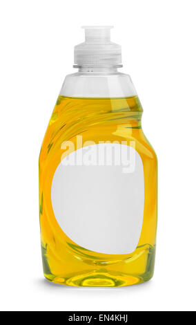Small Bottle of Yellow Liquid Dish Soap Isolated on a White Background. Stock Photo