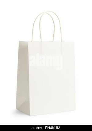 White Handle Paper Bag Isolated on White Background. Stock Photo