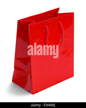 Shiny Red Retail Shopping Bag Isolated on a White Background. Stock Photo