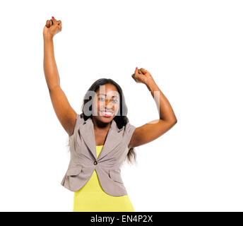 Cheerful Smart Casual Woman Celebrating Stock Photo