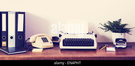Retro office desk front view Stock Photo