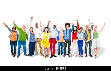 Group of People Hands Raising Stock Photo