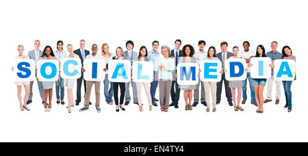 Group Of Multi-Ethnic Group Of Business People Holding Placards Forming Social Media Stock Photo