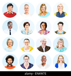 Headshots of Multi-Ethnic Group of People Isolated Stock Photo