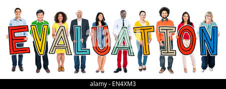 Multiethnic Group of People Holding Letter Evaluation Stock Photo