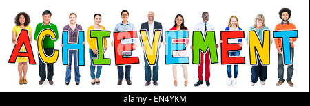 Multiethnic Group of People Holding Letter Achievement Stock Photo